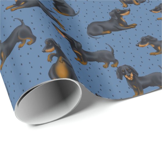 Cute Dachshunds Pattern met Blue Background Cadeaupapier (Rol Hoek)