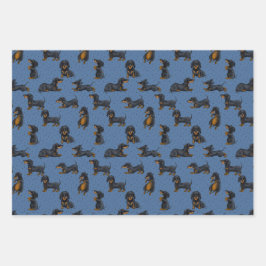 Cute Dachshunds Pattern met Blue Background Inpakpapier Vel