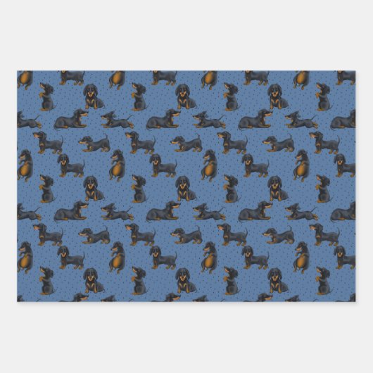 Cute Dachshunds Pattern met Blue Background Inpakpapier Vel (Voorkant)