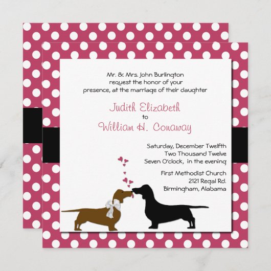 Cute Dachshunds Wedding Invitation Kaart (Voorkant / Achterkant)