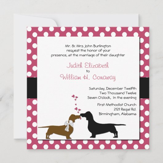 Cute Dachshunds Wedding Invitation Kaart (Voorkant)