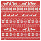 Cute Dachshunds with Kerstfeestay Red Pattern Stof (Swatch)