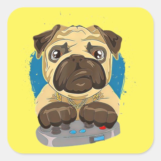 Cute Dad Pug Dog-videospellen Vierkante Sticker (Voorkant)