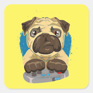 Cute Dad Pug Dog-videospellen Vierkante Sticker