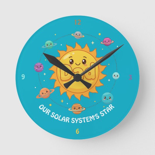 Cute Dad Solar System Star Space Cartoon Ronde Klok (Voorkant)
