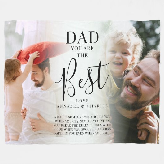 Cute 'DAD' u bent de Beste Foto's Naam & Citaat Fleece Deken (Voorkant (Horizontaal))