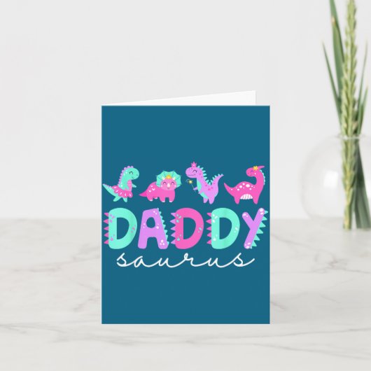 Cute Daddy Saurus Dad Dinosaur Birthday Boy Girl F Kaart (Voorkant)