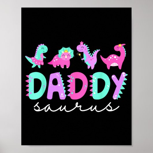 Cute Daddy Saurus Dad Dinosaur Birthday Boy Girl F Poster (Voorkant)