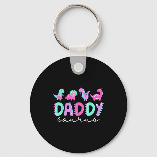 Cute Daddy Saurus Dad Dinosaur Birthday Boy Girl F Sleutelhanger (Voorkant)
