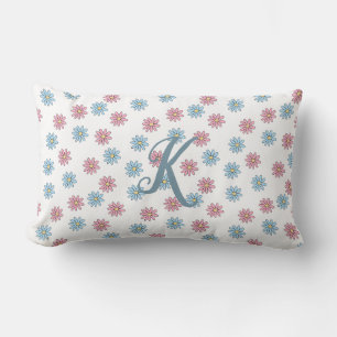 Cute Dainty Pink Blue Daisy Flower Floral Monogram Kussen