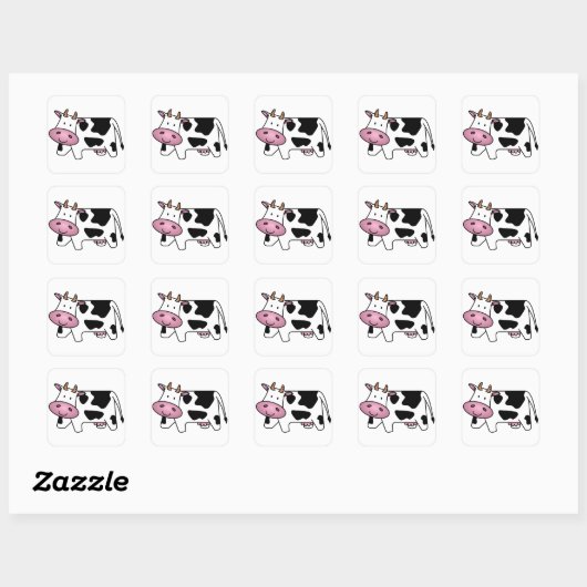 Cute Dairy Koe Vierkante Sticker (Vel)