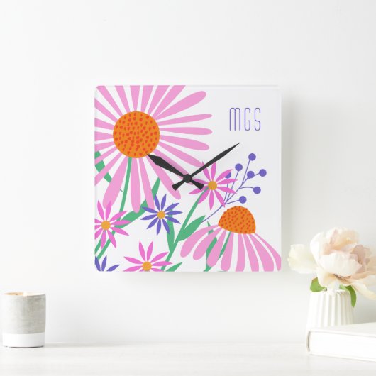 Cute Daisies aangepaste monogram klok (Huis)