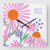 Cute Daisies aangepaste monogram klok (Voorkant)