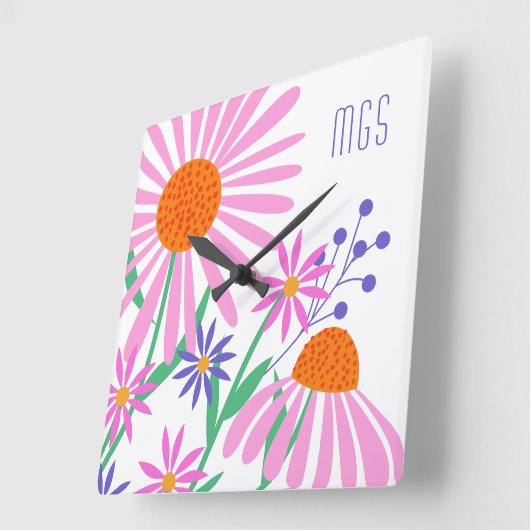 Cute Daisies aangepaste monogram klok (Hoek)