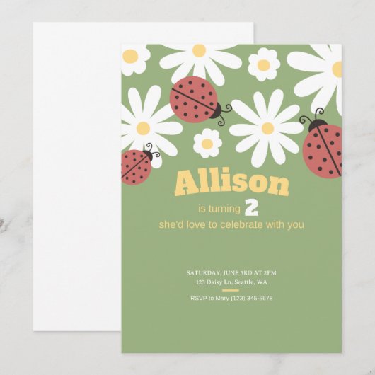 Cute Daisies en Ladybugs 2e verjaardag Kaart (Voorkant / Achterkant)