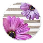 Cute Daisies Wood White Stripes Voeg naam toe Keramische Knop (Voorkant)