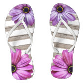 Cute Daisies Wood White Stripes Voeg naam toe Teenslippers (Voetbed)