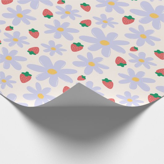 Cute Daisy and Strawberry Pattern Cadeaupapier (Hoek)