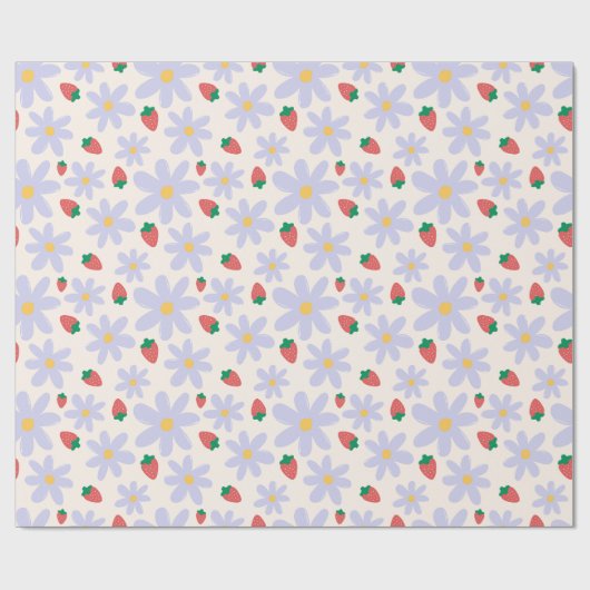Cute Daisy and Strawberry Pattern Cadeaupapier (Vlak)