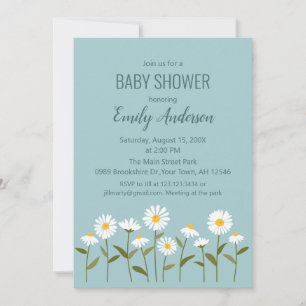 Cute Daisy Baby Shower Uitnodiging in Blauw