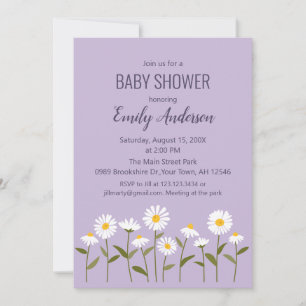 Cute Daisy Baby Shower Uitnodiging in Paars