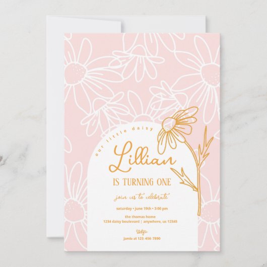 Cute Daisy Birthday Party Invitation Kaart (Voorkant)