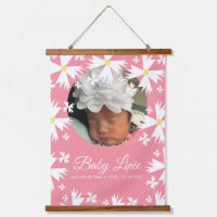 Cute Daisy Bloemen Rand Foto Baby Aankondiging 