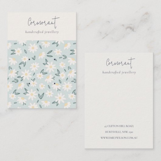 Cute Daisy Flora Aqua Blue Script 2 Earner Holder Visitekaartje (Voorkant / Achterkant)