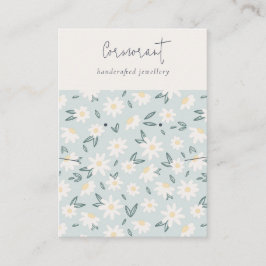 Cute Daisy Flora Aqua Blue Script Earning Ketting Visitekaartje