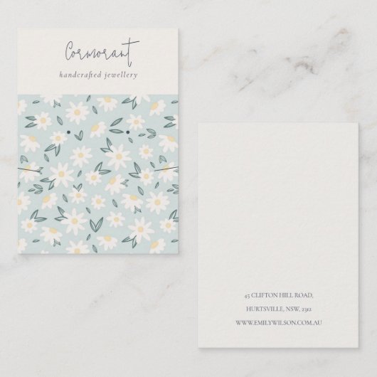 Cute Daisy Flora Aqua Blue Script Earning Ketting Visitekaartje (Voorkant / Achterkant)