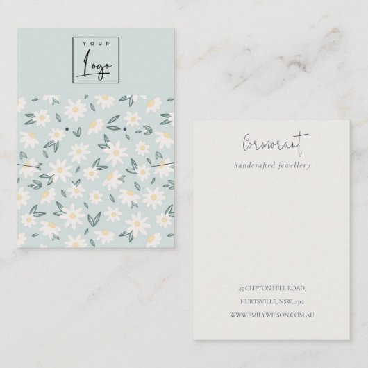 Cute Daisy Floral Aqua Blue Logo die Ketting verdi Visitekaartje (Voorkant / Achterkant)