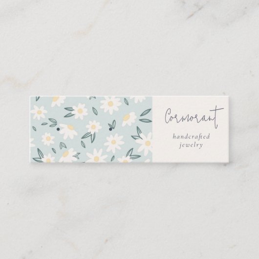 Cute Daisy Floral Aqua Blue Script Earding Holder Mini Visitekaartje (Voorkant)