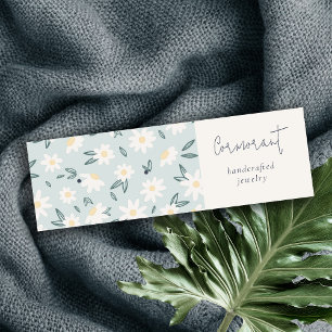 Cute Daisy Floral Aqua Blue Script Earding Holder Mini Visitekaartje