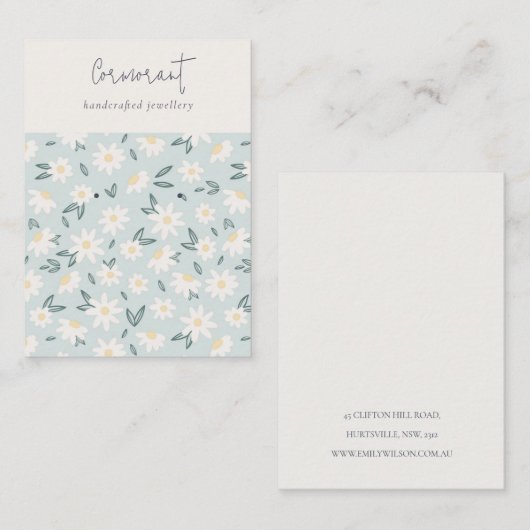 Cute Daisy Floral Aqua Blue Script Earding Holder Visitekaartje (Voorkant / Achterkant)
