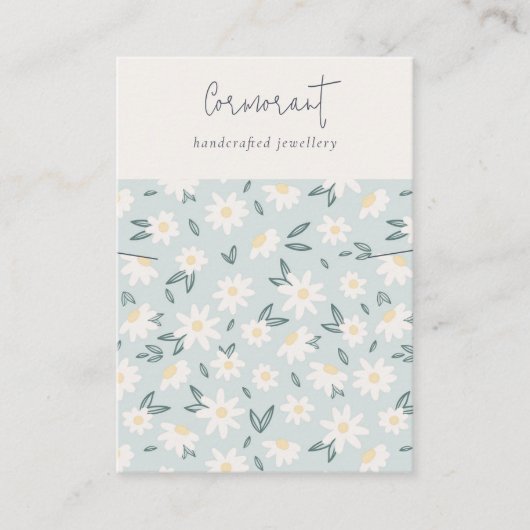 Cute Daisy Floral Aqua Blue Script Ketting Holder Visitekaartje (Voorkant)