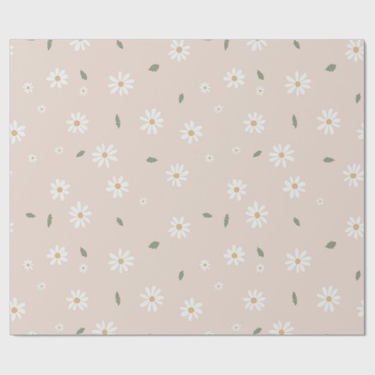 Cute Daisy Floral Blossoms & Greenery Cadeaupapier (Vlak)