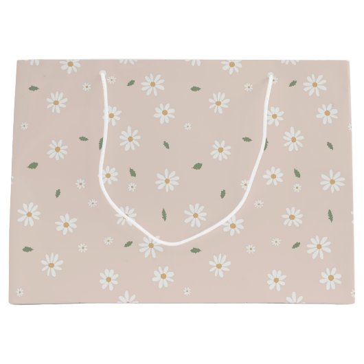Cute Daisy Floral Blossoms & Greenery Groot Cadeauzakje (Voorkant)