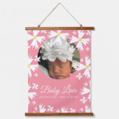 Cute Daisy Florals Border Fotoaankondiging Baby Hangend Wandkleed (Voorkant)