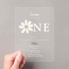 Cute Daisy Flower 1st Birthday Girl Pink Acryl Uitnodigingen