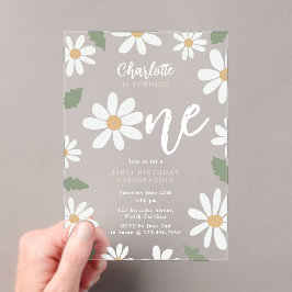 Cute Daisy Flower 1st Birthday Girl Pink Acryl Uitnodigingen