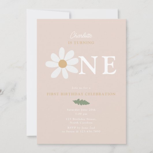 Cute Daisy Flower 1st Birthday Girl Pink Kaart (Voorkant)