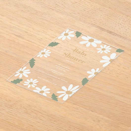 Cute Daisy Flower Baby Shower Girl Pink Acryl Uitnodigingen (Laagn)