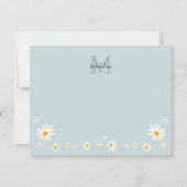 Cute Daisy Flower Modern Blauwgroen Monogram Notitiekaartje (Voorkant)