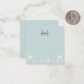 Cute Daisy Flower Modern Teal Monogram Square Notitiekaartje (Voorkant / Achterkant in situ)