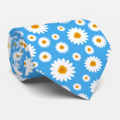 Cute Daisy Flower Pattern On A Blue Stropdas (Opgerold)