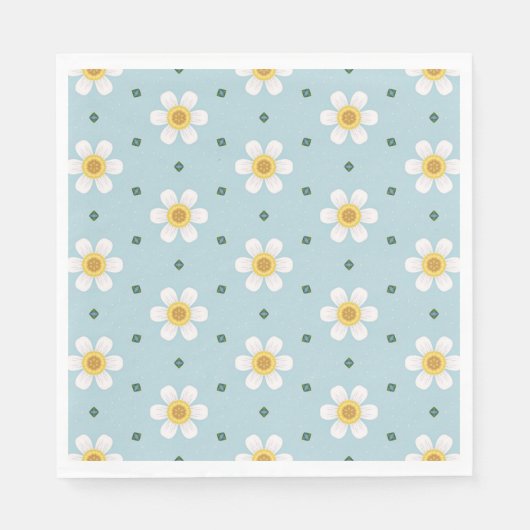 Cute Daisy Flower Pattern on Soft Blue Background Servet (Voorkant)