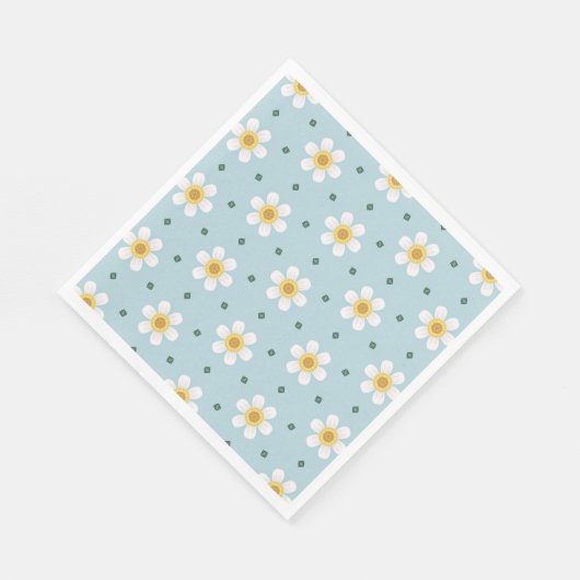 Cute Daisy Flower Pattern on Soft Blue Background Servet (Hoek)