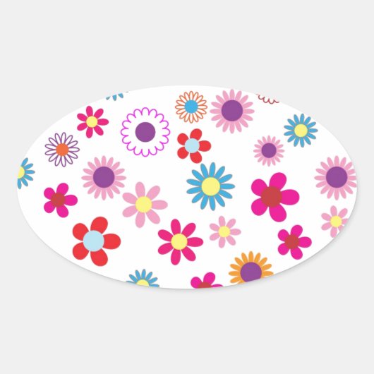 Cute Daisy Flower Pattern Ovale Sticker (Voorkant)