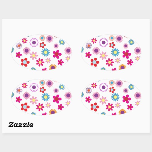 Cute Daisy Flower Pattern Ovale Sticker (Vel)