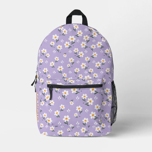 Cute Daisy Flower Pattern Purple School Bedrukte Rugzak (Voorkant)